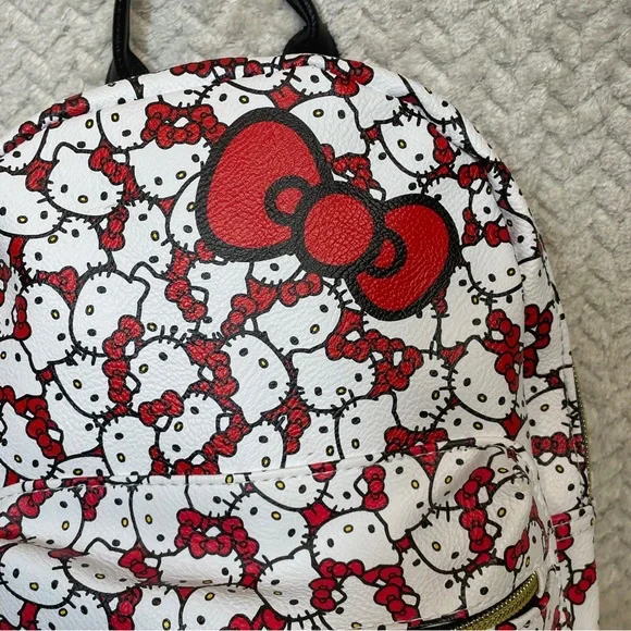 Sanrio Hello Kitty White Leather Mini Backpack‎ Black Pattern Red Bow Kawaii - Picture 7 of 11